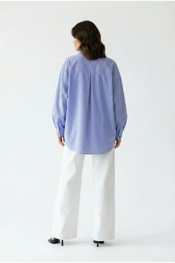 7554 GÖMLEK-MAVİ BEYAZ ÇİZGİLİ