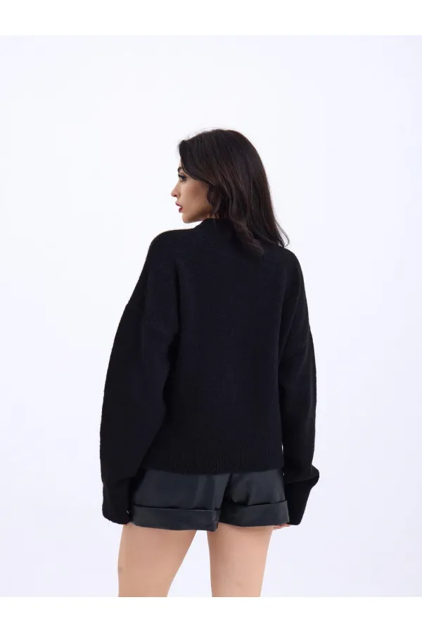 43031 TRİKO YARIM BALIKÇI KISA KAZAK-SİYAH