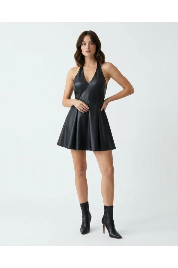 7541 DERİ ELBİSE-SİYAH