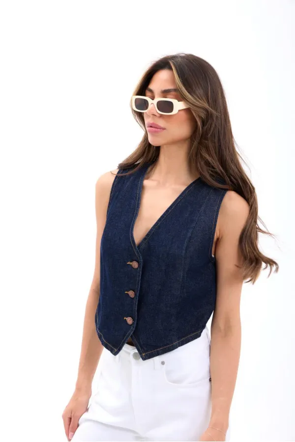 7414 GILET EN JEAN - BLEU