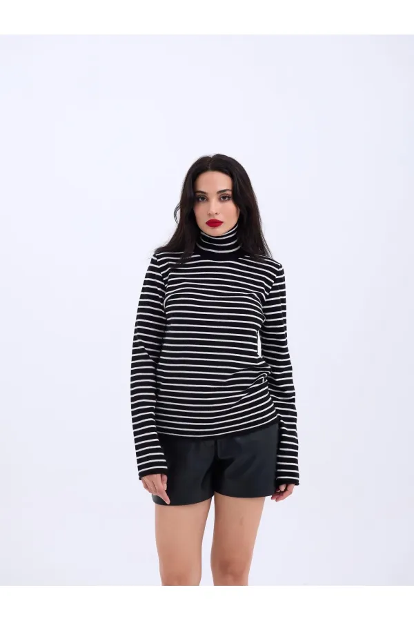 4213 KNITWEAR STRIPED TURTLENECK SALASH-BLACK-ECRU