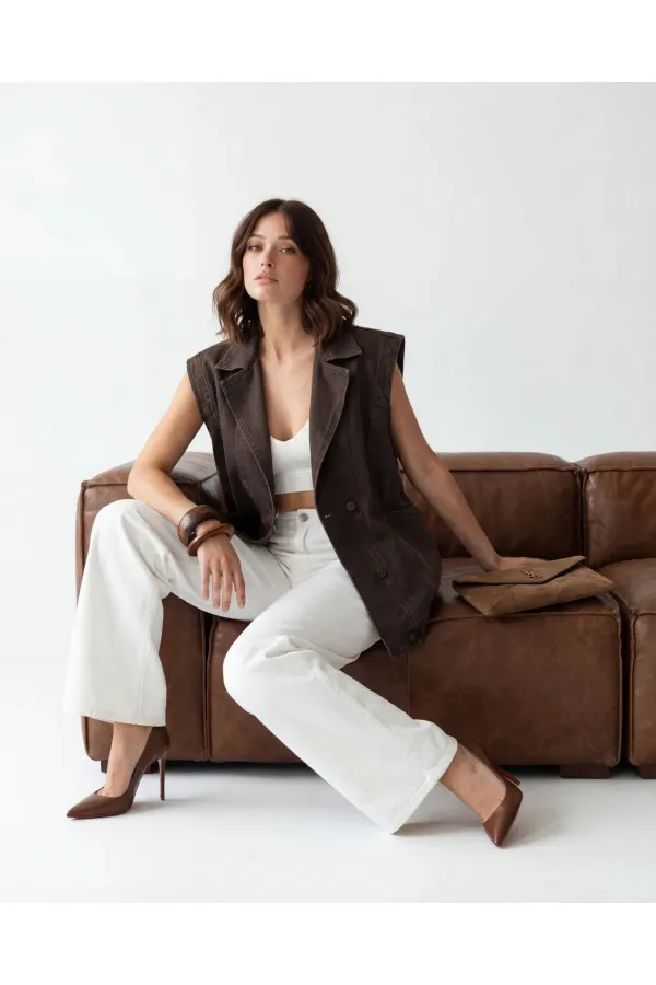 7491 DENIM VEST - DARK BROWN