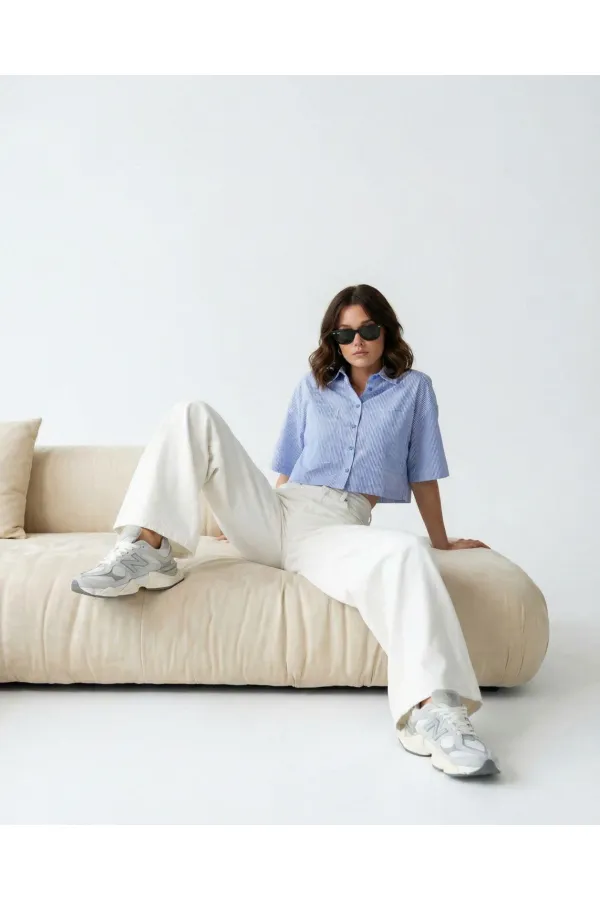 4873 GÖMLEK-MAVİ BEYAZ ÇİZGİLİ