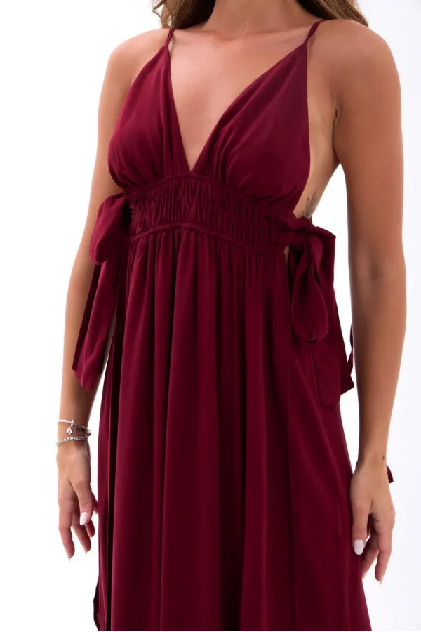 6886 DRESS - BURGUNDY