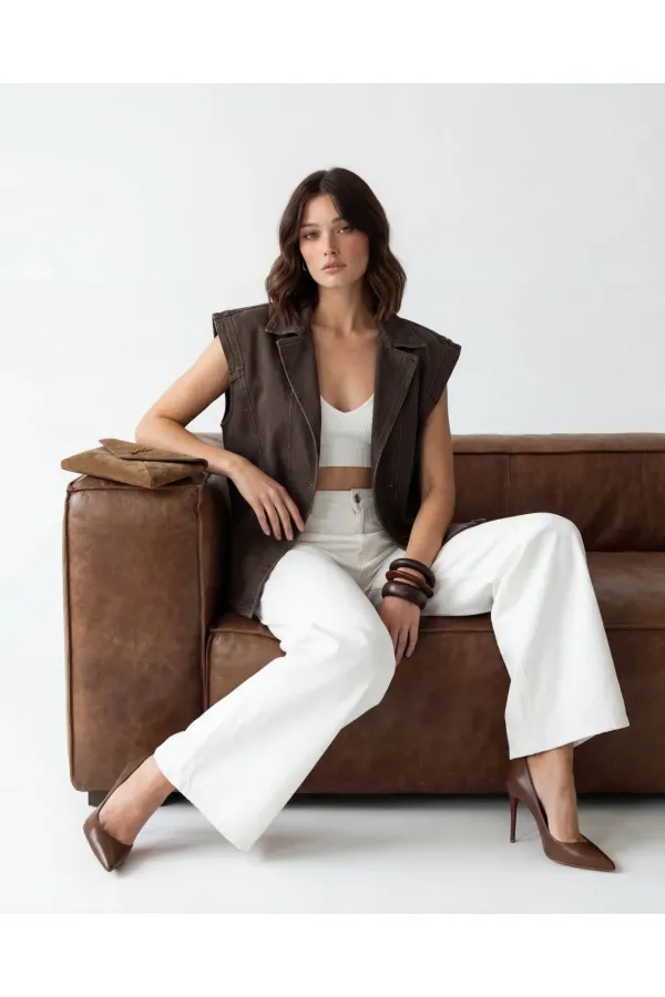 7491 DENIM VEST - DARK BROWN