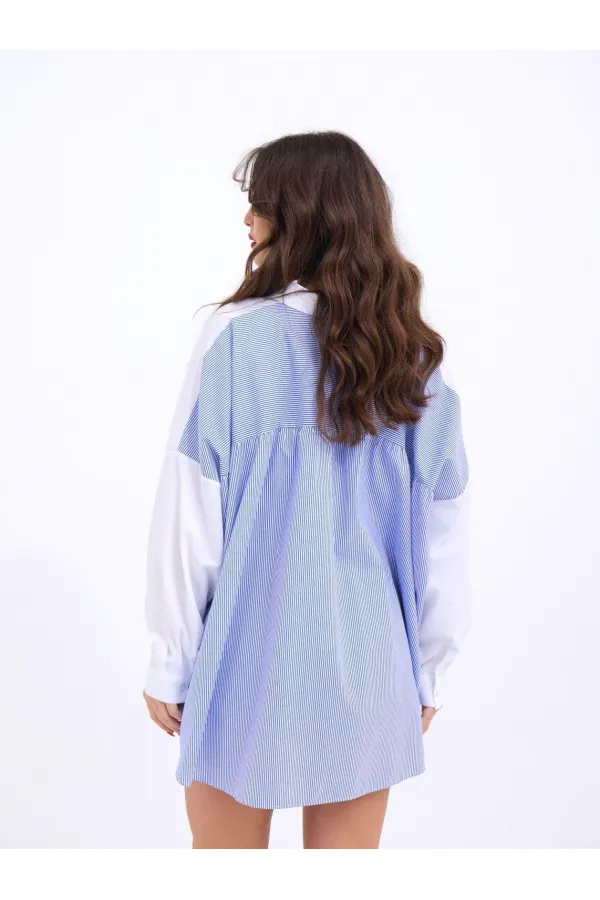 6816 GÖMLEK-MAVİ BEYAZ ÇİZGİLİ