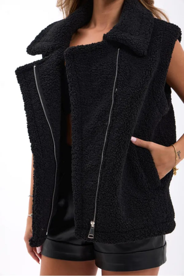 6719 GILET TEDDY - NOIR