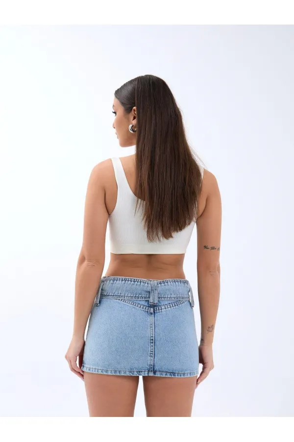 6831 BELT DENIM MINI SKIRT LOW WAIST-MAVİ