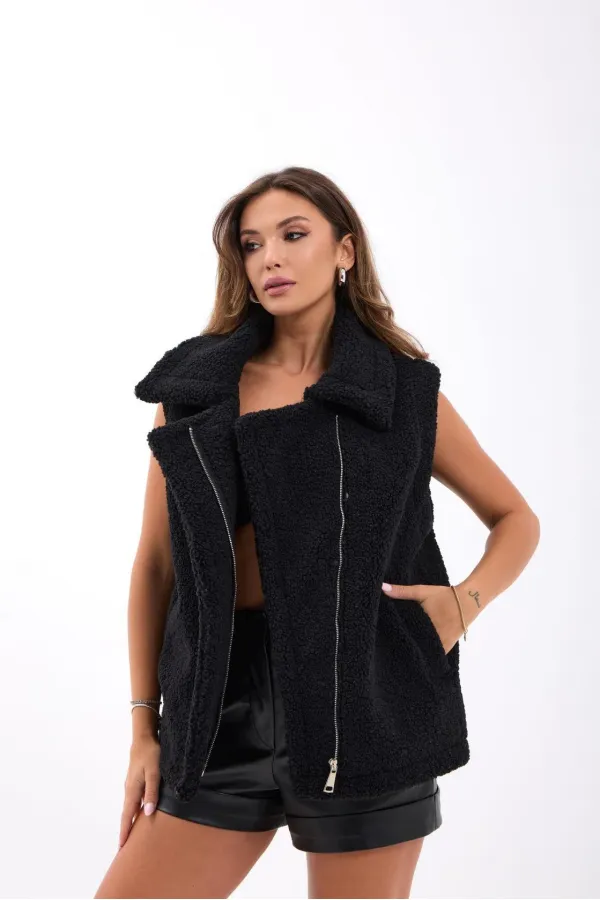 6719 GILET TEDDY - NOIR