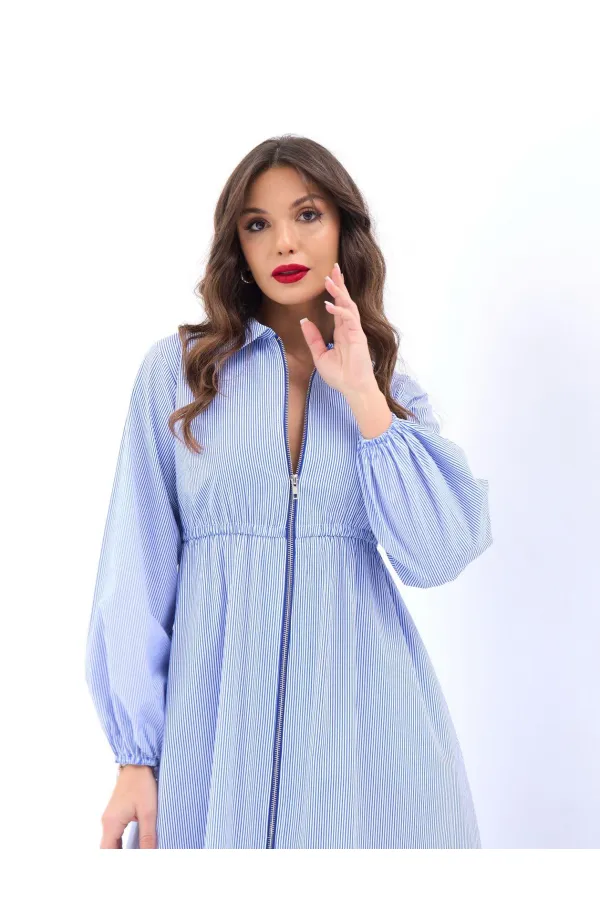 6966 ELBİSE-MAVİ BEYAZ ÇİZGİLİ