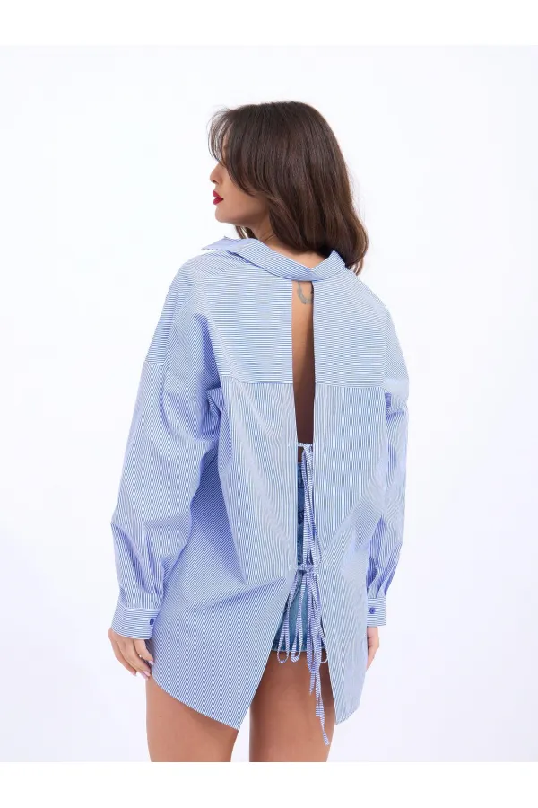 7057 GÖMLEK-MAVİ BEYAZ ÇİZGİLİ