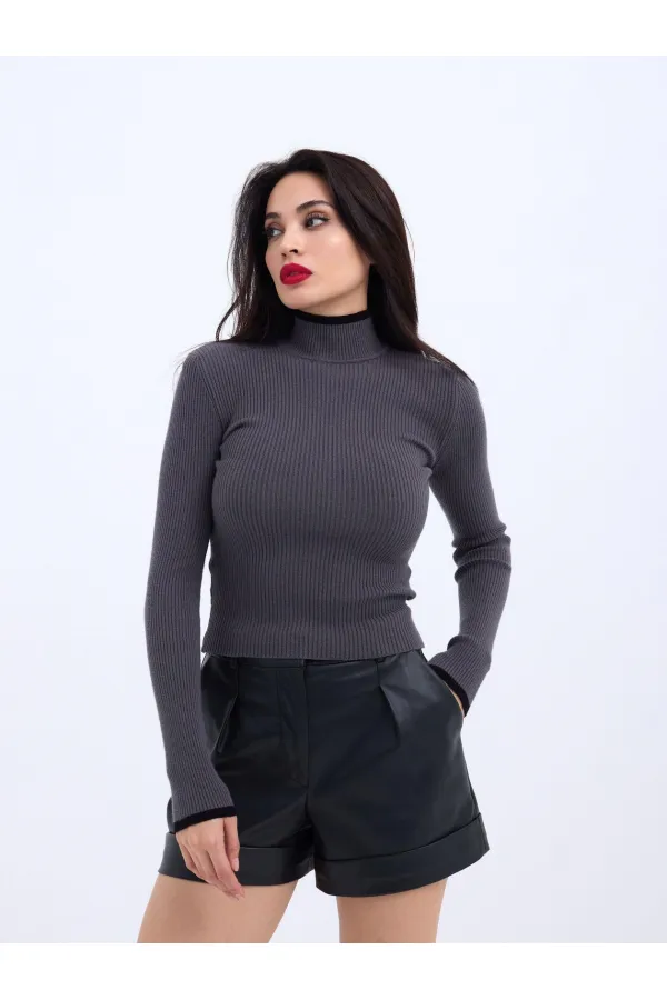 42251 PULL EN TRICOT FISHBEARER EN VELOURS CORDON - ANTHRACITE - NOIR