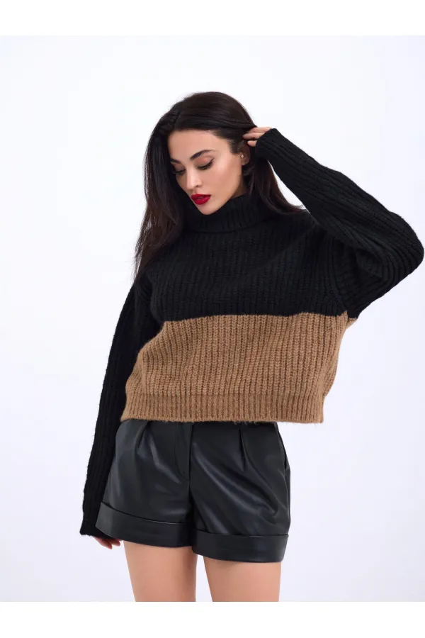 3904 KNITWEAR TURTLER STRIPED SWEATER-BLACK-MINK