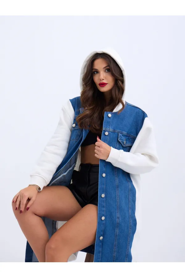 VESTE EN JEAN LONGUE 7188 - ÉCRU