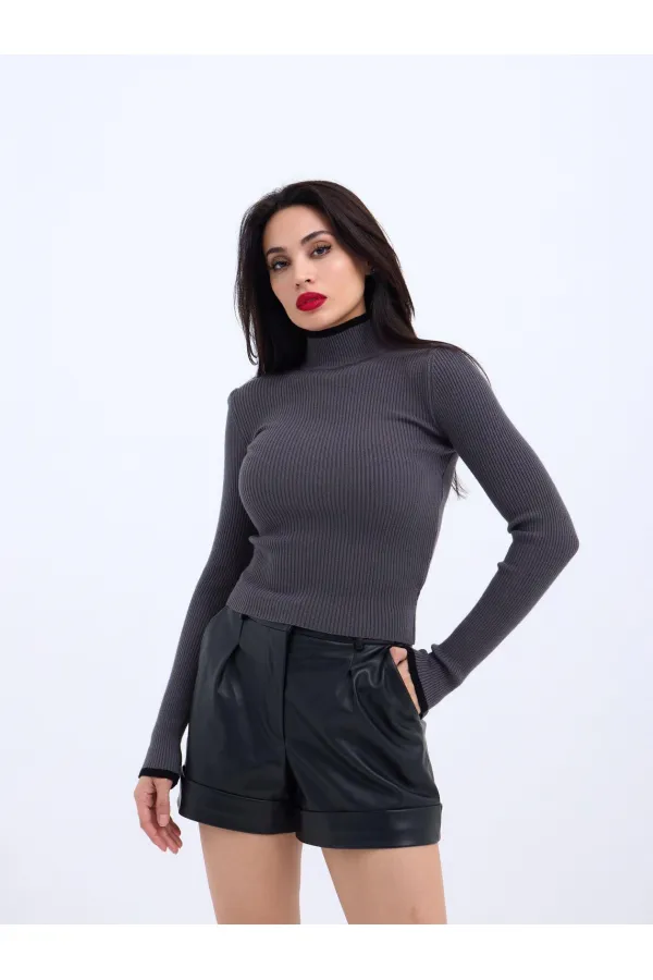 42251 PULL EN TRICOT FISHBEARER EN VELOURS CORDON - ANTHRACITE - NOIR