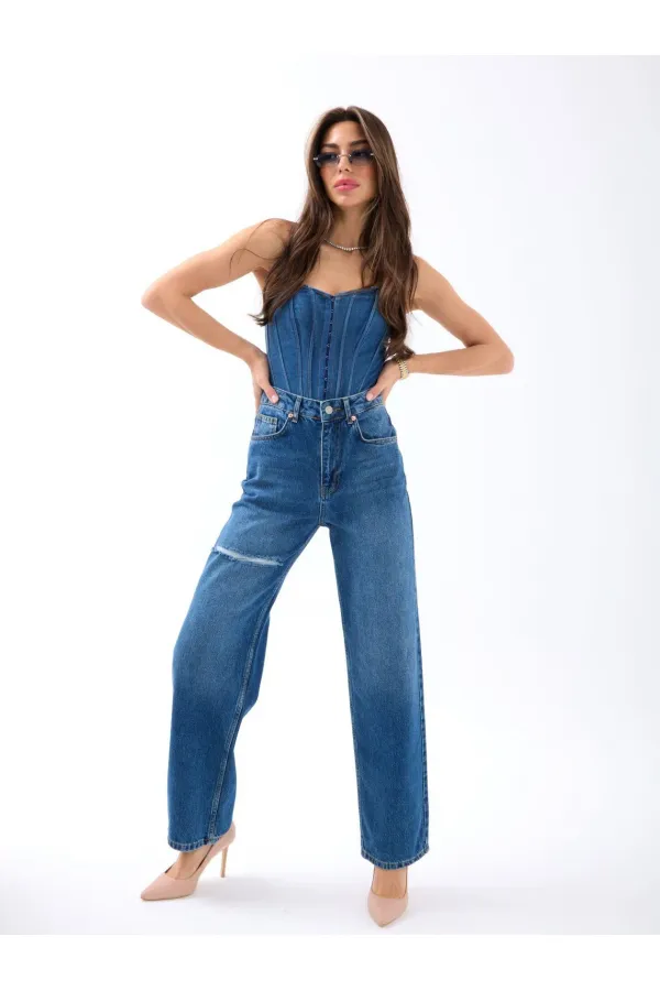 6491 DENİM WIDE LEG-MAVİ