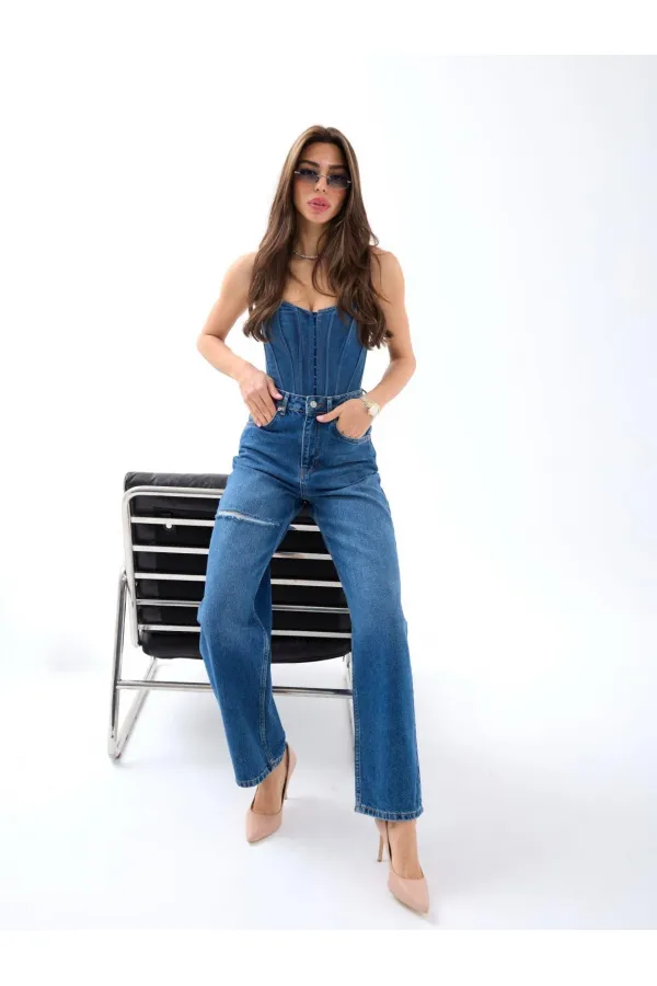 6491 DENİM WIDE LEG-MAVİ