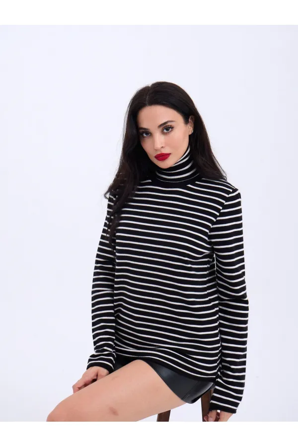 4213 KNITWEAR STRIPED TURTLENECK SALASH-BLACK-ECRU