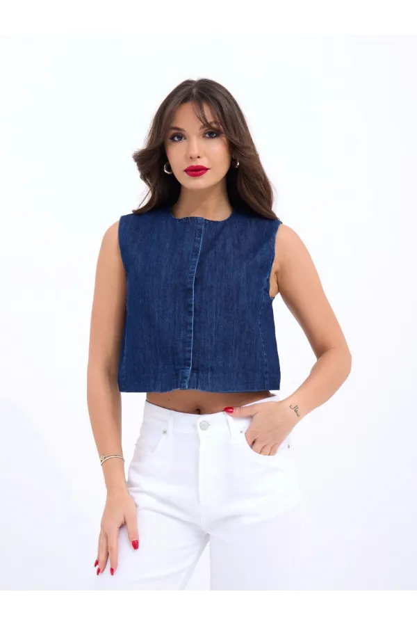 7335 GILET EN JEAN - BLEU
