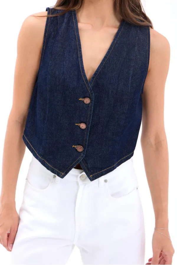 7414 GILET EN JEAN - BLEU