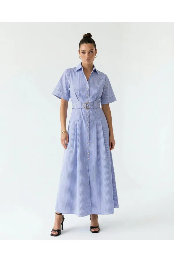 6948 ELBİSE-MAVİ BEYAZ ÇİZGİLİ
