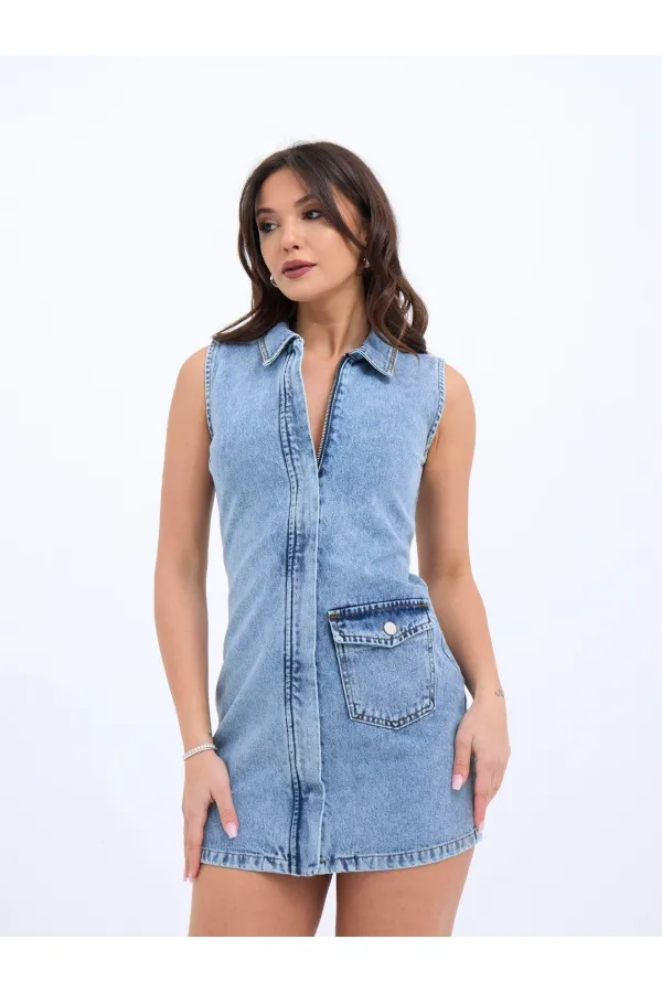 7117 GILET EN JEAN - BLEU