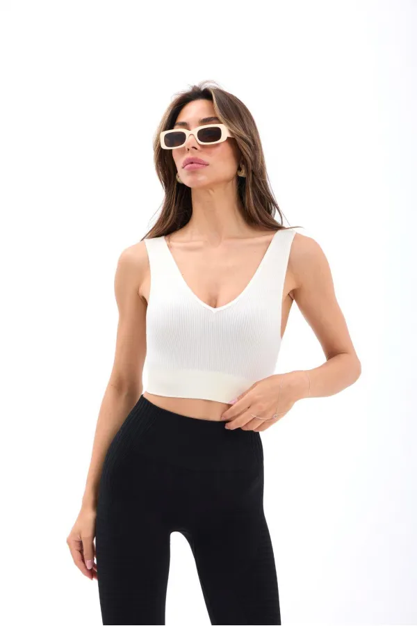 15543 RİPLİ V YAKA BRA-EKRU