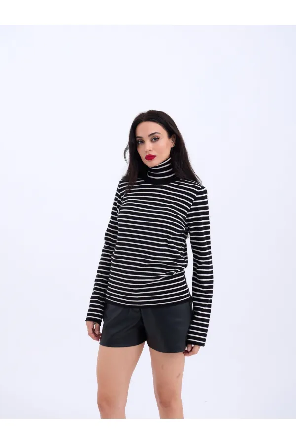 4213 KNITWEAR STRIPED TURTLENECK SALASH-BLACK-ECRU