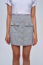 Düğme Detaylı Mini Etek