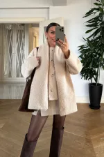 Women's Buttoned Jacket with Scarf Detail