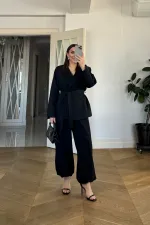 Kuşaklı Ceket Pantolon Kadın Takım