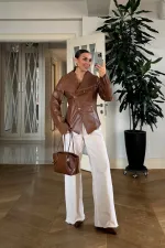 Suni Deri Çıtçıtlı Kadın Ceket