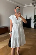 V Yaka Fisto Midi Elbise