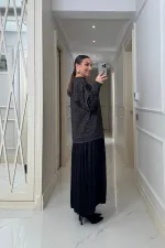 Leopar Desenli Sweat Uzun Elbise