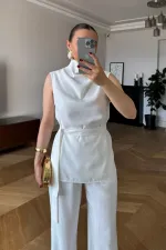 Sıfır Kol Bluz Pantolon Kadın Takım