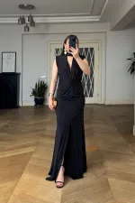 V-Neck Long Dress with Knot Detail V-Neck Long Dress with Knot Detail