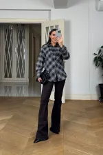 Ekoseli Asimetrik Kadın Gömlek