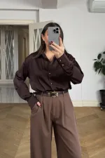 Gold Düğmeli Saten Kadın Gömlek