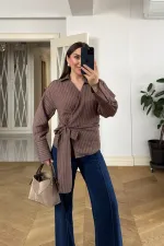 Kruvaze Bağlamalı Uzun Kollu Bluz