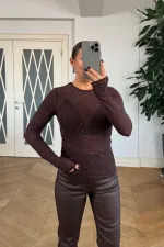 Taşlı Transparan Tül Bluz