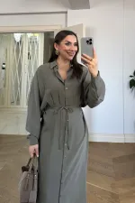 Kuşak Detaylı Uzun Kollu Gömlek Elbise