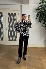 Omuz Dekolteli Desenli Uzun Kollu Bluz