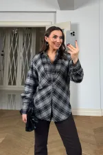 Ekoseli Asimetrik Kadın Gömlek