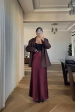 Beli Lastikli Uzun Saten Etek