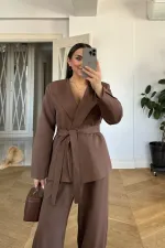 Kuşaklı Ceket Pantolon Kadın Takım