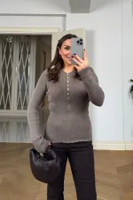 Snap-Button Ribbed Knit Sweater