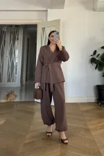 Kuşaklı Ceket Pantolon Kadın Takım