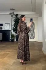 Leopar Desenli Gömlek Elbise
