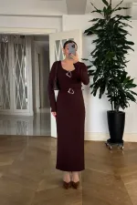 Kalp Yaka Uzun Kollu Elbise