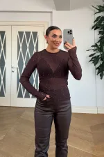 Taşlı Transparan Tül Bluz